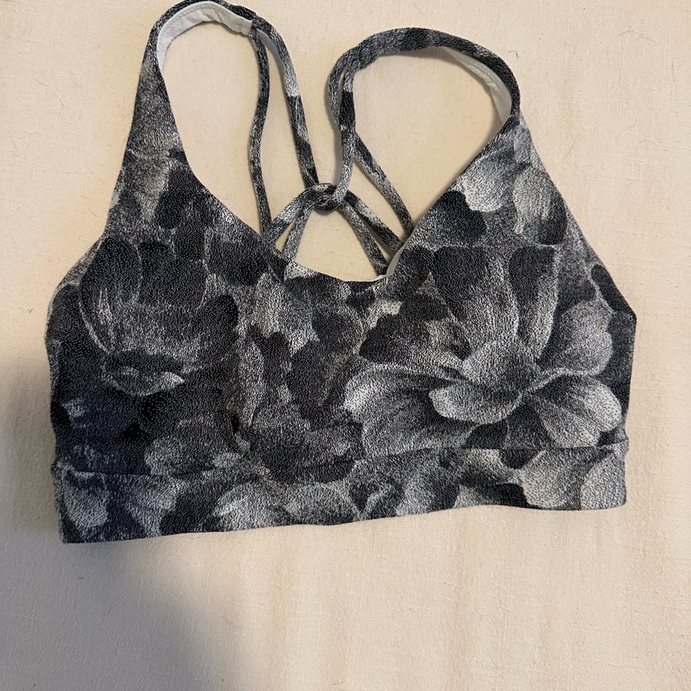 Athleta Black Floral Sports Bra